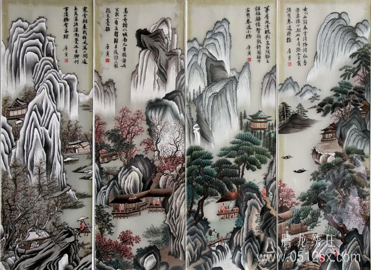 唐寅山水- 苏绣折叠屏风- 苏绣,苏州刺绣,苏绣批发|苏绣腾龙绣庄